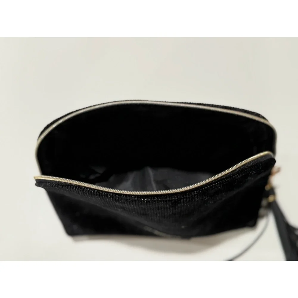 Jo Malone London Black Corduroy Cosmetic Makeup Bag Tassel Zipper Travel Pouch
